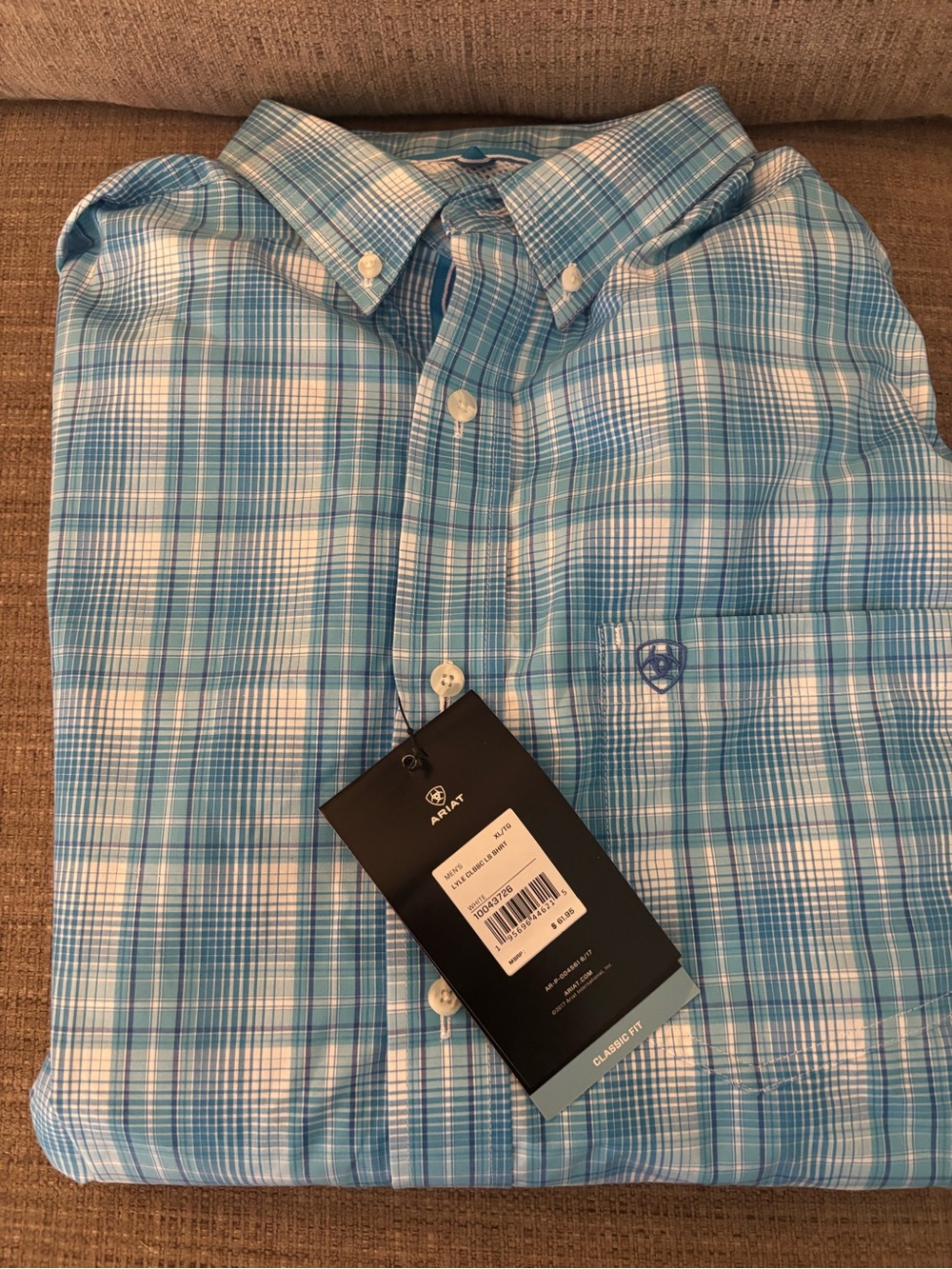 Ariat Men's Light Blue & White Plaid Button-Down Shirt XL New with tags!